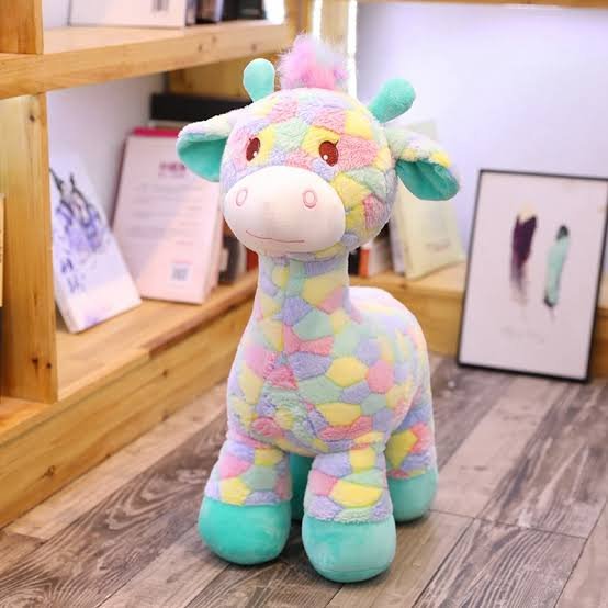 Rainbow Giraffe Standing Plush Toy – Multicolor Animal Design