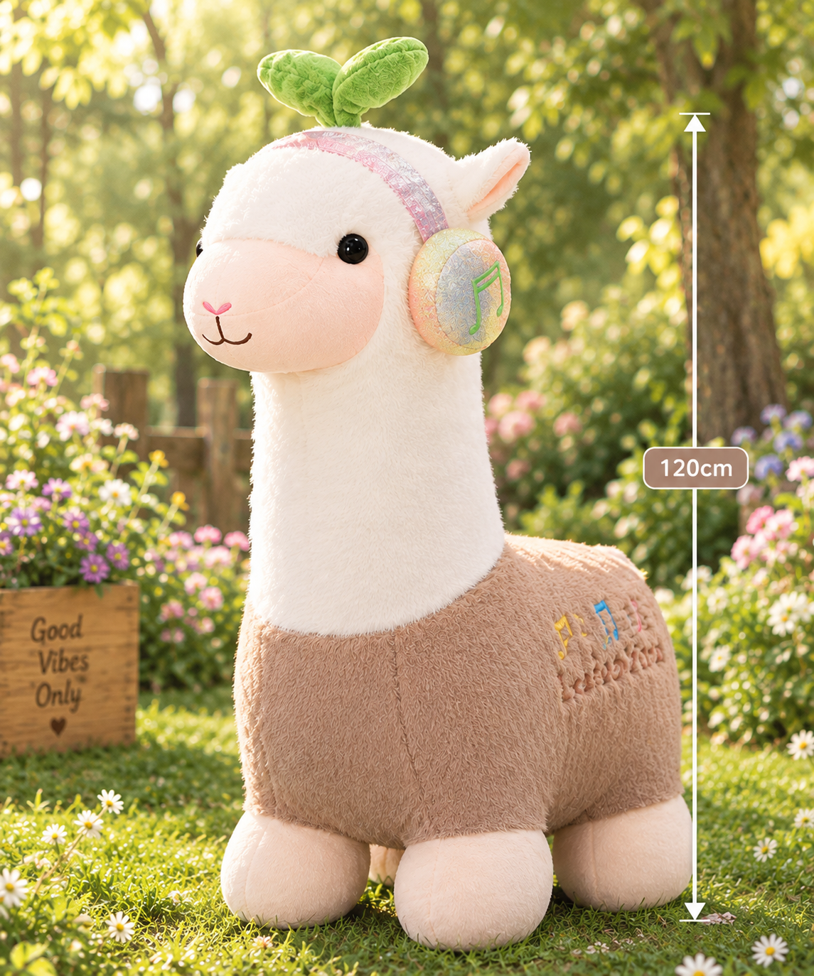 Alpaca Llama Plush Toy with Headphones – Mocha Brown 110cm