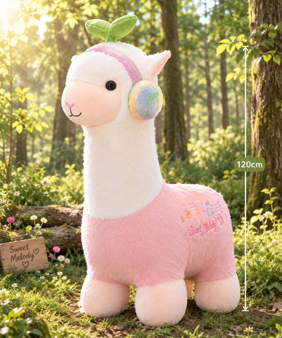 Alpaca Llama Plush Toy with Headphones – Blush Pink 110cm