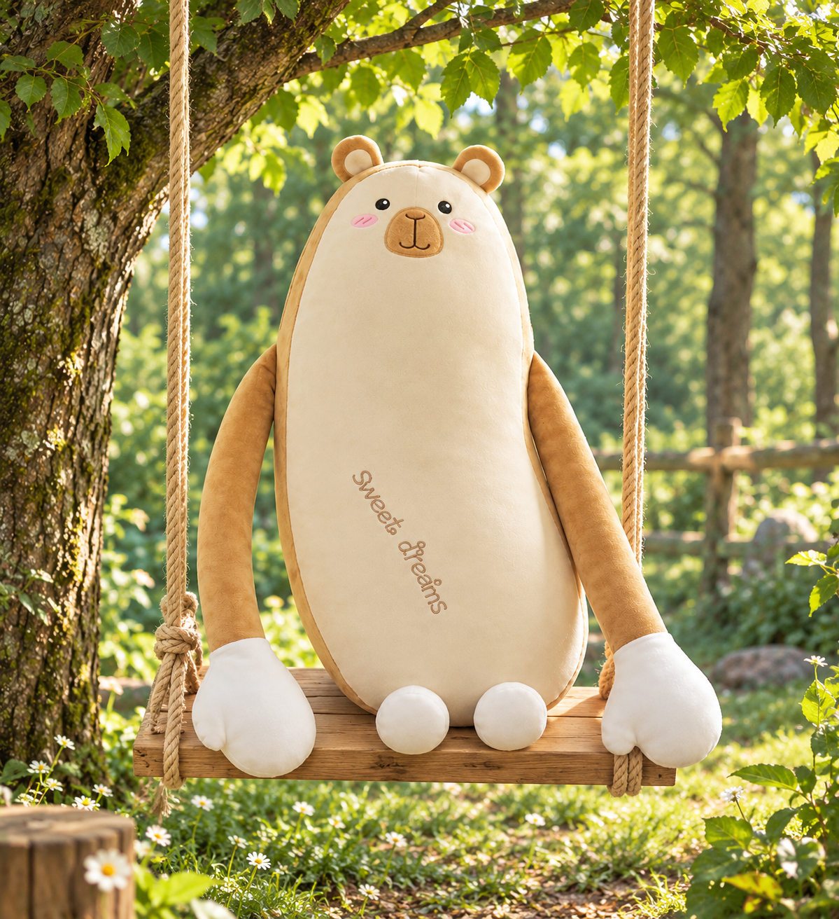 Sweet Dreams Bear Long Plush Pillow 120cm – Beige Body Pillow