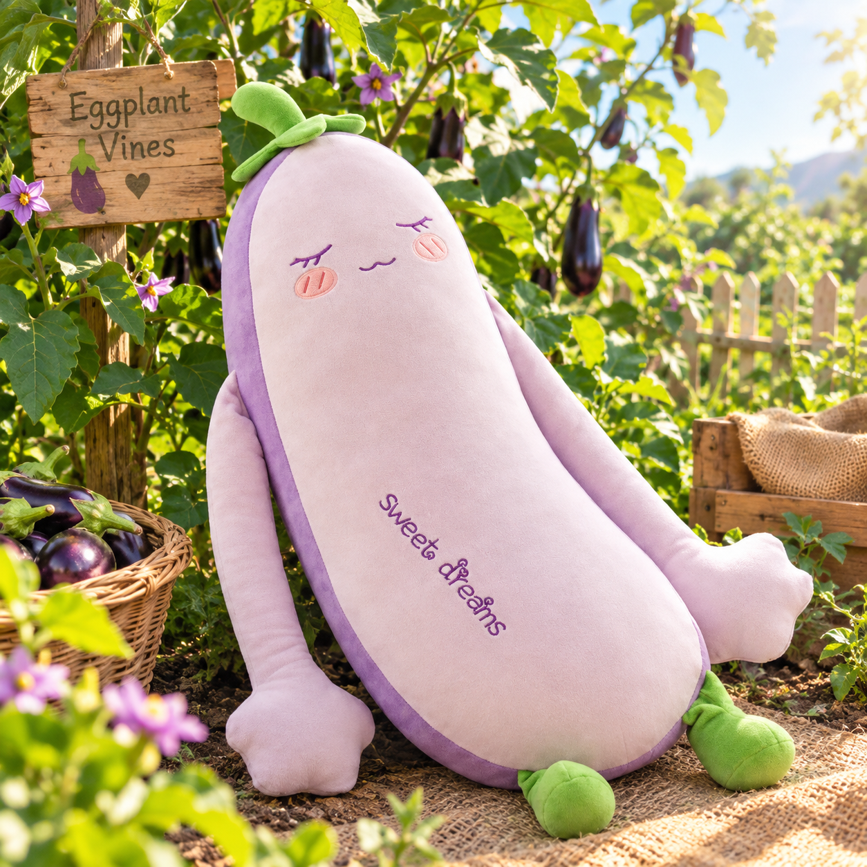 Eggplant Plush Pillow 120cm – Purple Long Body Cushion