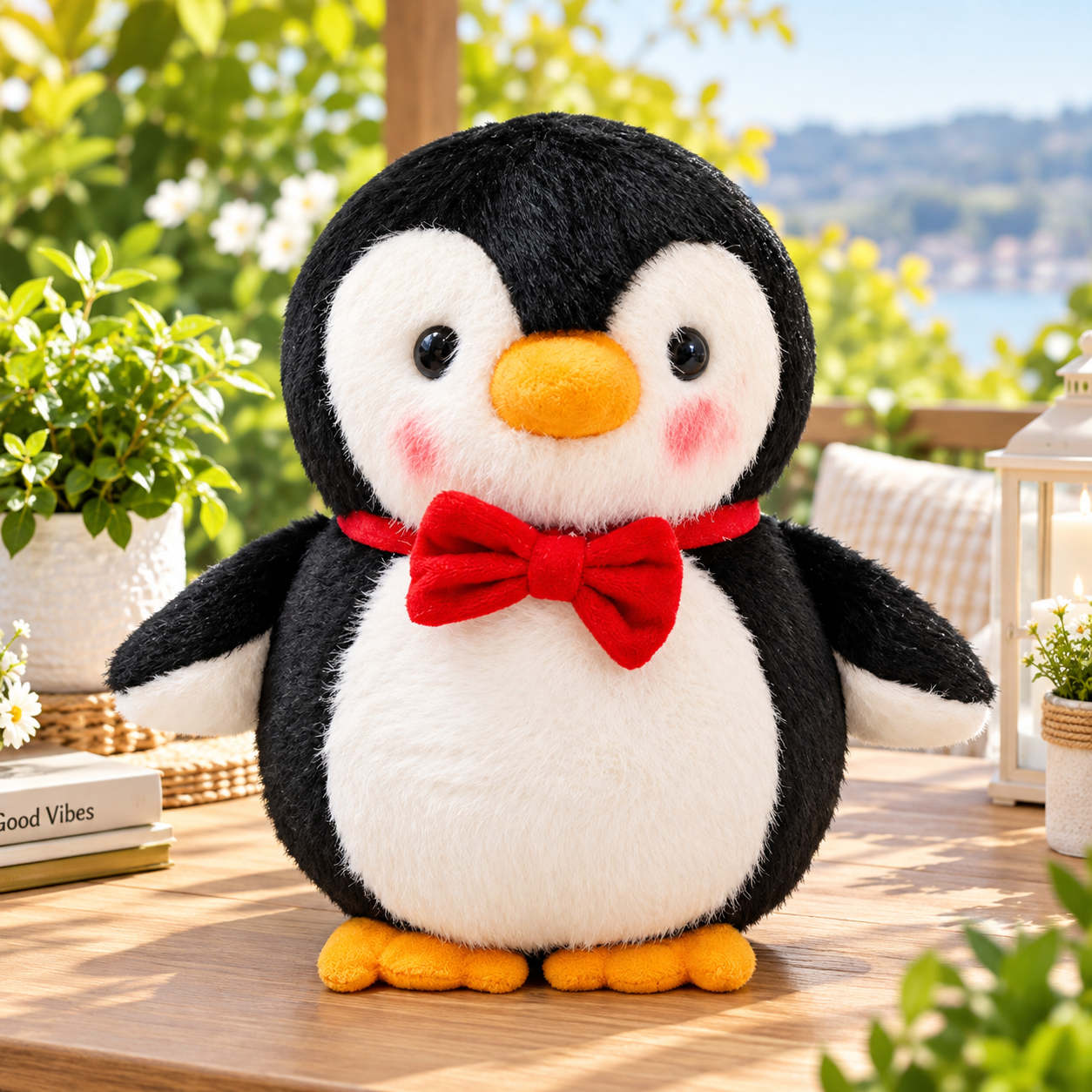 Black Penguin Plush Toy 25cm – With Red Ribbon