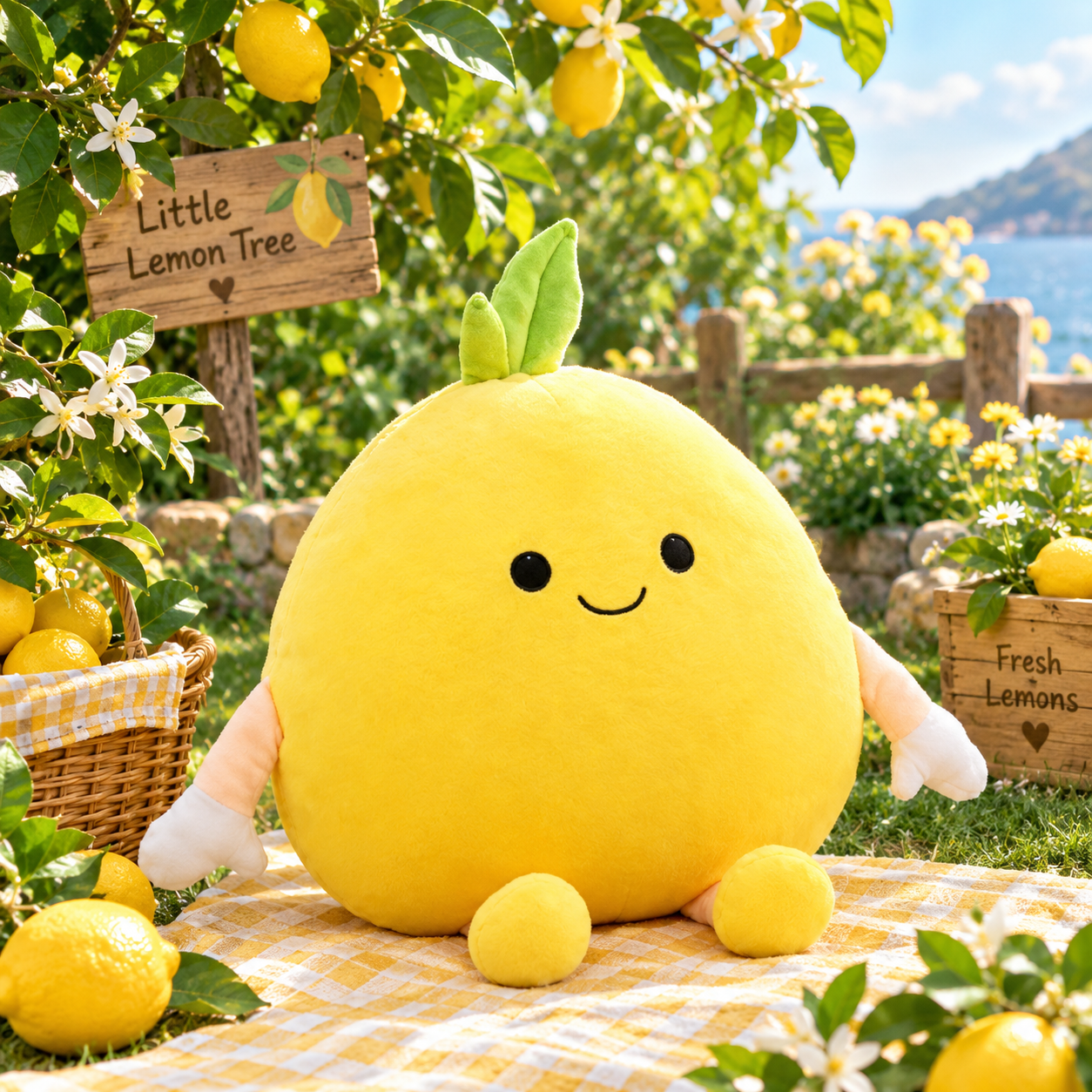 40cm Lemon Plush Toy – Cute Smiling Fruit Stuffed Animal Pillow