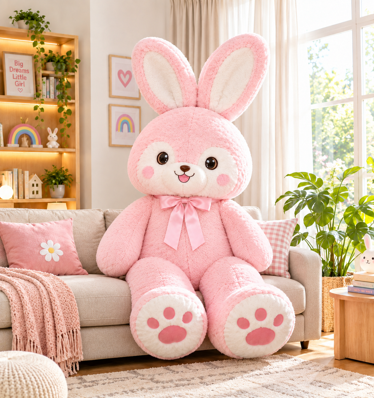 Pink Rabbit Plush Toy 120cm – Giant Bunny Stuffed Animal with Bow