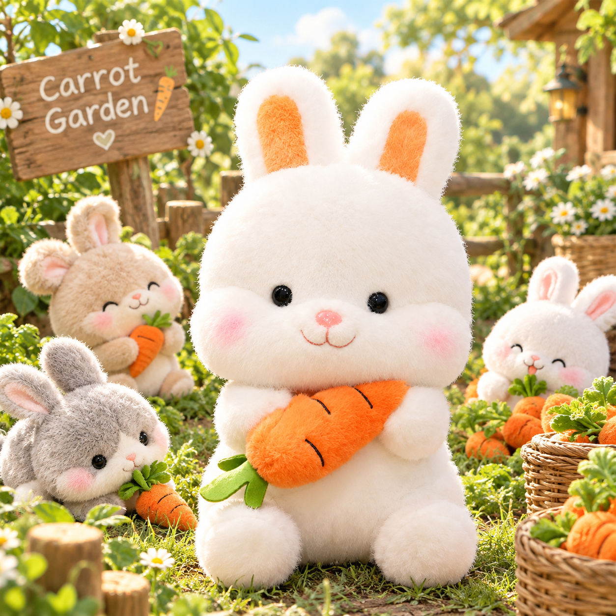 Carrot Rabbit Plush Toy 26cm – Bunny Doll Cuddly Pillow