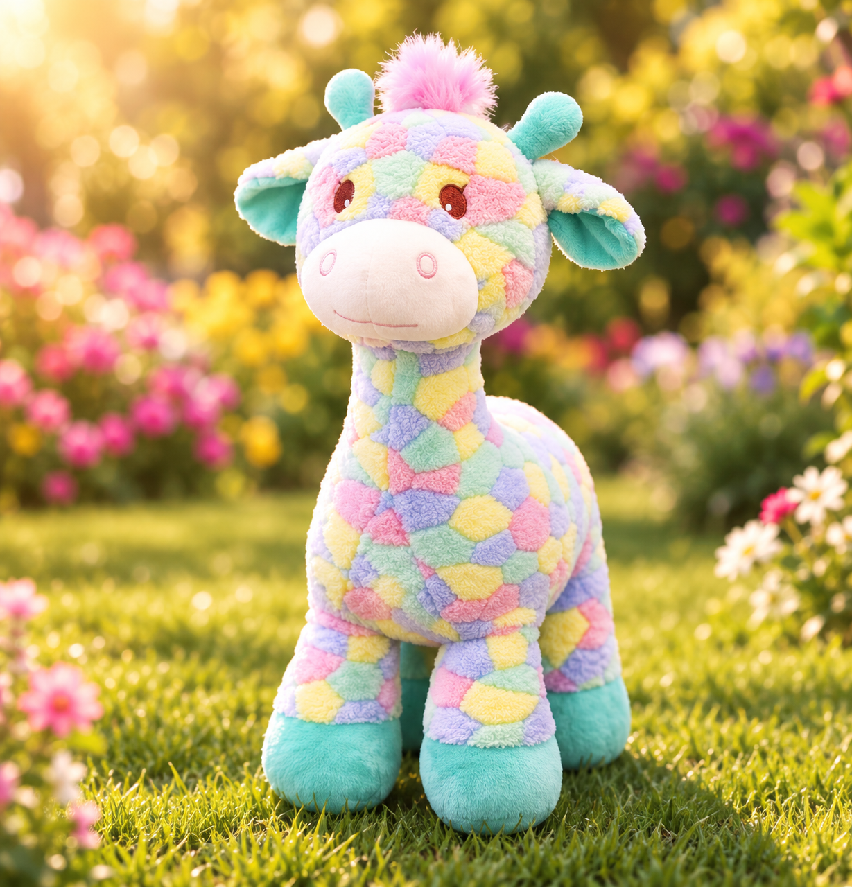 Rainbow Giraffe Plush Toy | Multi-colour Standing Stuffed Animal - 30cm