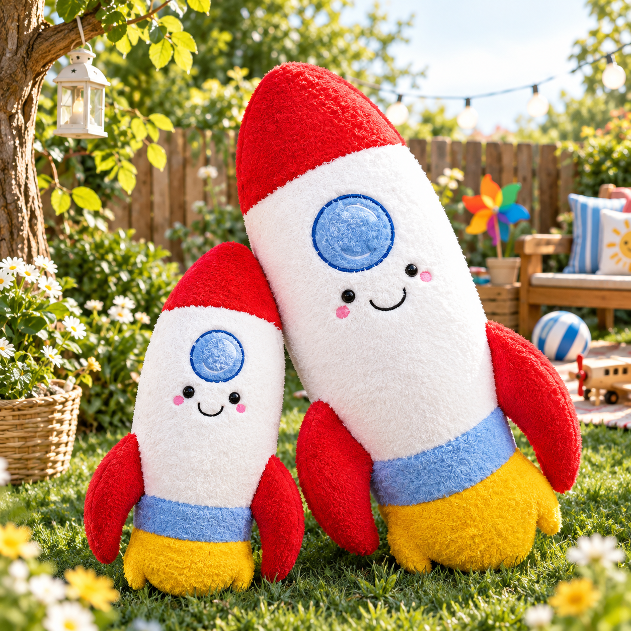 Rocket Plush Toy 32cm – Cute Smiling Space Rocket Stuffed Pillow