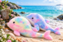 Pastel Dolphin Plush Toy 100cm – Tie-Dye Dolphin Body Pillow Available in: Pink & Yellow | Purple & Blue