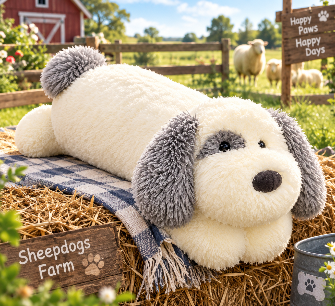 Old English Sheepdog Plush Toy 100cm – Fluffy Stuffed Animal Body Pillow