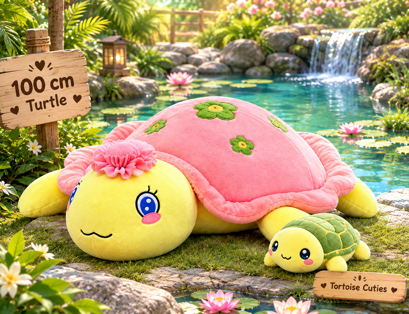 Pink Turtle Plush Toy 120cm – Floral Tortoise Stuffed Animal Pillow